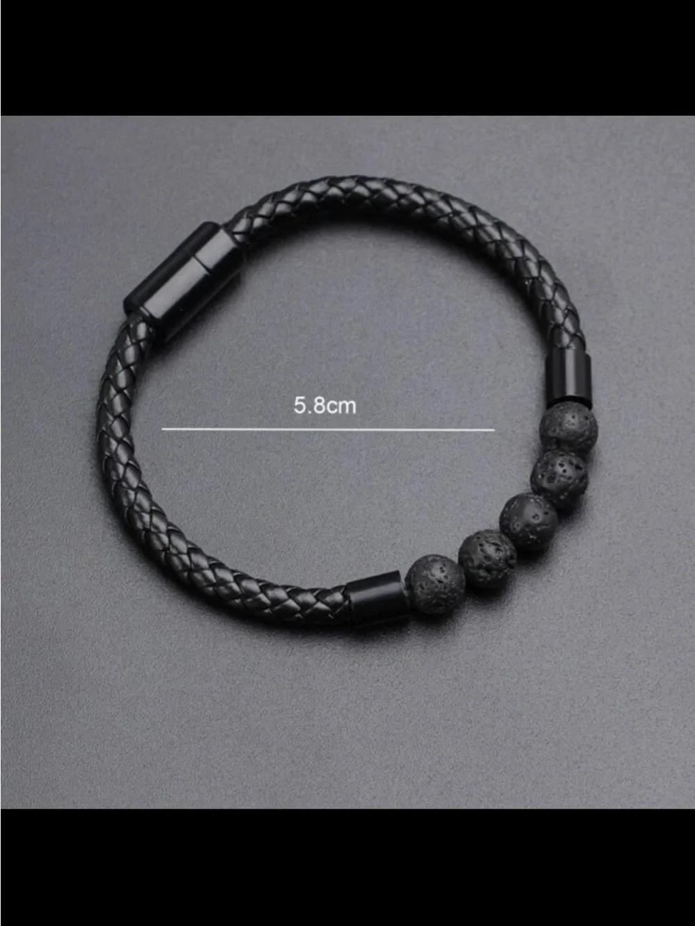 Men's Braided Leather Bracelet Black Lava Stone  ~NEW~
